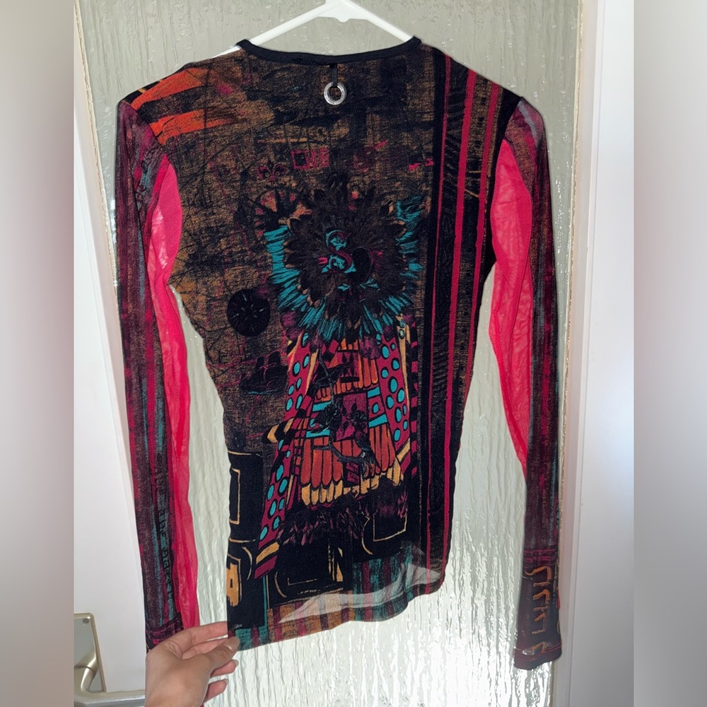 Save The Queen Pink and Black Graphic mesh top